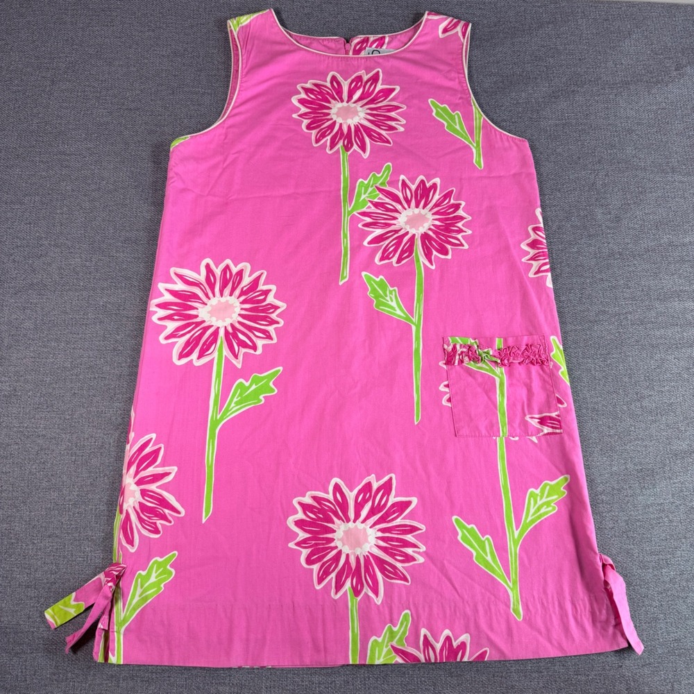 Lilly Pulitzer White Label VTG Pink Floral Cotton Shift Dress Sleeveless Size 12